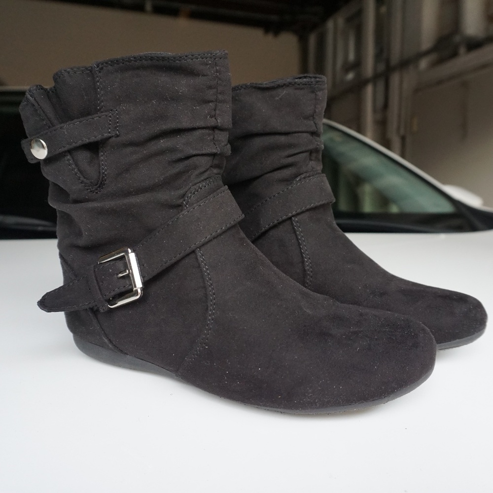Black Suede Rampage Flat Booties Size 6